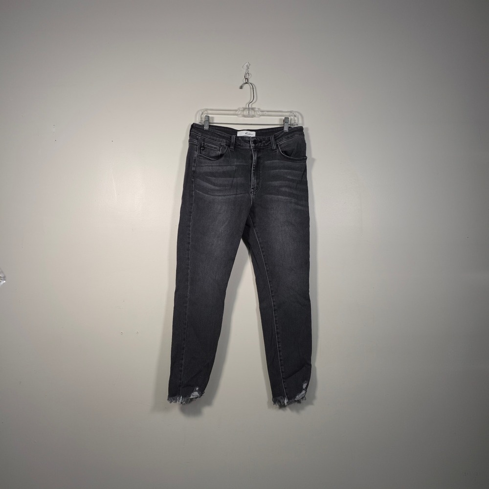 KANCAN Skinny Jeans Women 13/30 Gray Black Frayed Hem  High Rise Stretch Denim